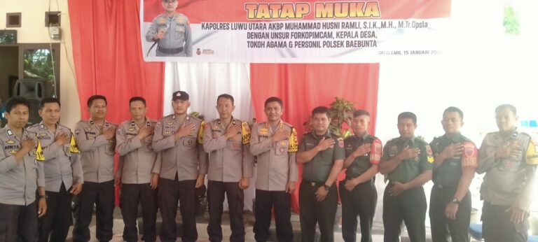 Tatap Muka Kapolres Luwu Utara AKBP MUHAMMAD HUSNI RAMLI Dengan Unsur Forkopincam, Kades, Tokoh Agama Dan Personil Polsek Baebunta.